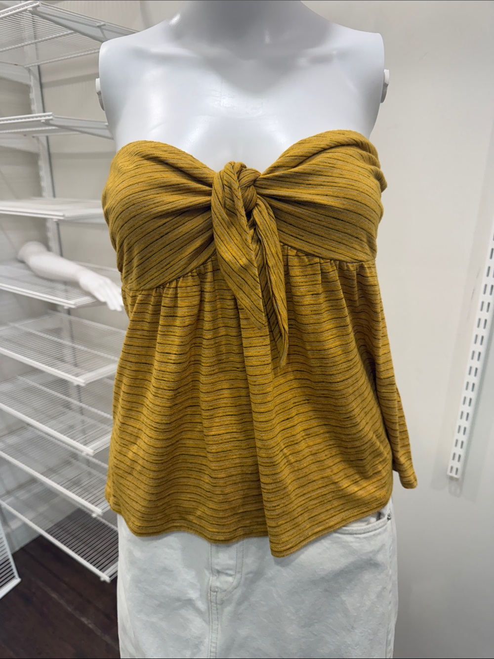 Socialite Mustard Striped Knot-Front Strapless Camisole